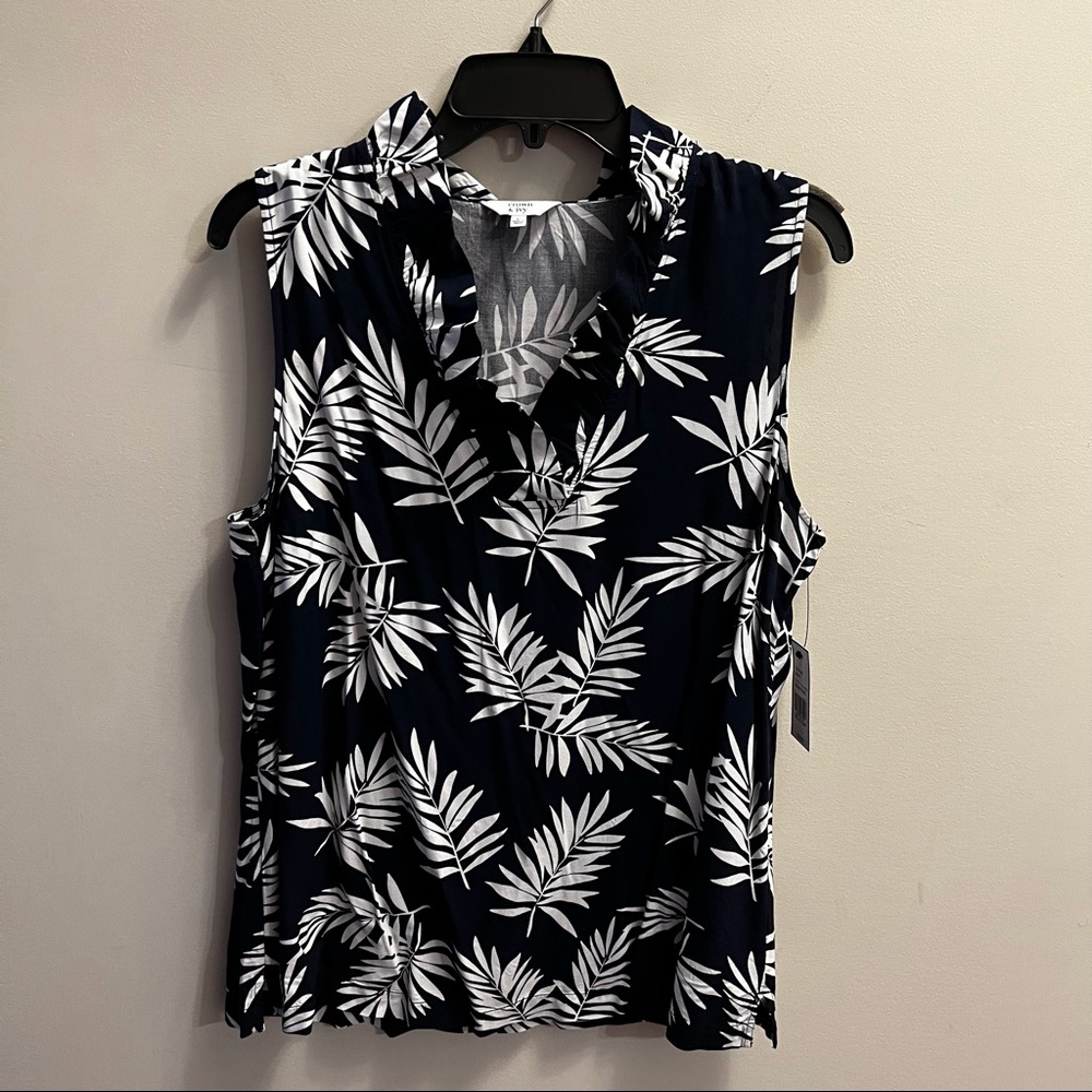Navy blue white blouse